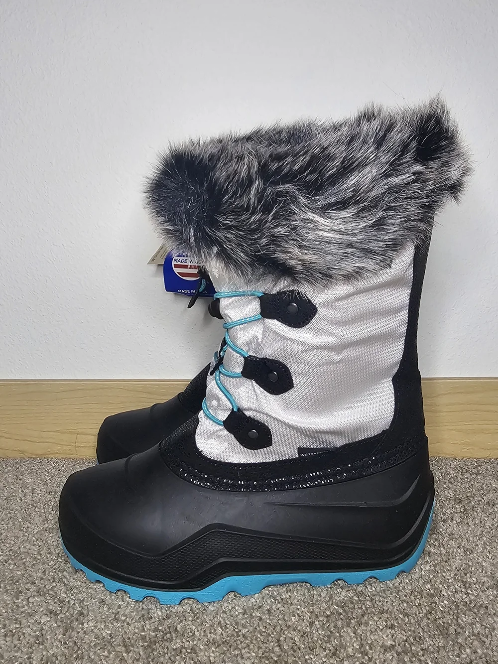 Kids Winter Snow Boots with Faux Fur - Black & Silver